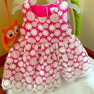 Formal Pink Shimmer with All-Over Lace Bab…